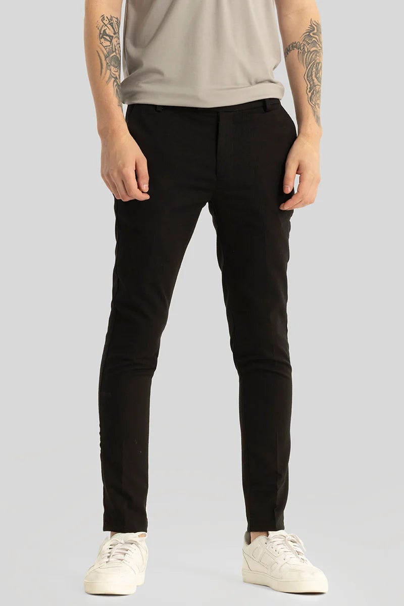 SNITCH Yann Black Plain Slim Fit Trousers - Image 5
